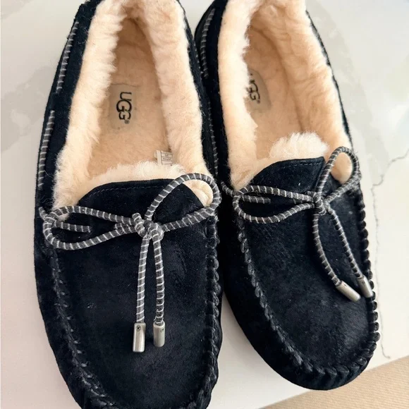 UGG Black and Cream Suede Slippers - Picture 5 of 5